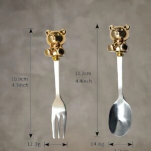 Bear near Fork & Spoon in Silver (Gold bear)