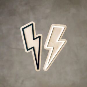 Lightening Bolt Wall Decal (Black Perspex on Neutral Plywood Backing)